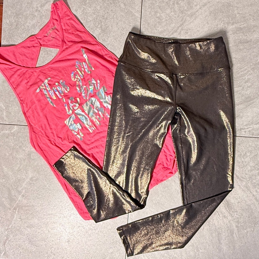 🧘KYODAN Activewear Cropped Dark Gold Copper Shimmer Workout Yoga Pants